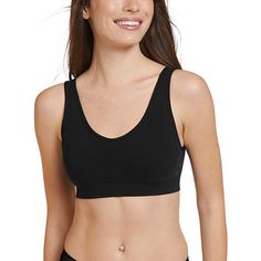 For a feel-good bra that you actually look forward to putting on—experience the airy feel of the Jockey Cotton Seamfree Molded Cup Bralette. Stretchy, breathable cotton blend fabric feels soft against the skin, while sewn-in, wire-free molded cups enhance your natural shape. The best part? No pads to remove for washing! Extra back and side smoothing adds a sleek fit under your favorite tops while wide straps and a stretchy underband lend comfortable support without pinching or digging. Perfect c Everyday Full Coverage Sports Bra With Light Support, Black Stretch Bra For Everyday, Everyday Stretch Black Bra, Everyday Black Stretch Bra, Black Seamless No-show Sports Bra, Supportive Relaxation Bra, Black No-show Sports Bra With Built-in Bra, Seamless Bra For Relaxation, Black Seamless Everyday Bra