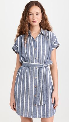 Faherty Breeze Shirtdress | Shopbop Summer Collared Shirt Dress With Tie Fastening, Collared Shirt Dress With Tie Fastening For Summer, Short Sleeve Beach Dress With Tie Fastening, Striped Relaxed Fit Shirt Dress For Summer, Striped Belted Summer Dress, Belted Striped Summer Dress, Striped Belted Dress For Summer, Chic Short Sleeve Dress With Tie Fastening, Chic Dress With Tie Fastening And Short Sleeves