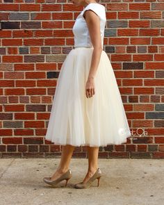 Clarisa Champagne Tulle Skirt - Tea Length                      – C'est Ça New York Puffy Tulle Skirt, Shopping Queen, Pink Tulle Skirt, Pink Tulle, Princess Style, Satin Top, Tea Length, Sleeveless Wedding Dress, White Formal Dress