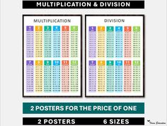 two posters for the price of one, with numbers and times on each poster in different colors