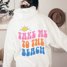 ⛱Take me to the beach double sided Sweatshirt or Hoodie, Trendy Beach Hoodie, Beach Sweatshirt, Beach Hoodie ,Girls Trip Hoodie Unisex Crew Neck Sweatshirt | Gildan 18000 This well-loved Unisex Crew Neck Sweatshirt is the perfect addition to any collection! The air-jet spun yarn and quarter-turned fabric helps eliminate creases and piling,  while the mix of cotton and polyester creates a soft and comfortable feel. 50% cotton, 50% polyester. Unisex Heavy Blend Hoodie | Gildan 18500 With a large f White Cotton Hoodie For The Beach, White Cotton Hoodie For Beach, White Cotton Beach Hoodie, Beach Hoodie With Letter Print, Trendy Beach Hoodie With Letter Print, Trendy Letter Print Hoodie For Beach, Hooded Sweatshirt With Letter Print For Vacation, Vsco Letter Print Sweatshirt For Beach, Vacation Hoodie Sweatshirt With Letter Print