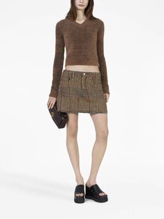 Stella McCartney Wool Tweed Mini Skirt - Farfetch Fall Denim Skirt With Belt Loops, Tweed Mini Skirt For Fall Workwear, Fall Tweed Mini Skirt For Work, Brown Jumpers, Deconstructed Denim, 2023 Wardrobe, Fluffy Jumper, Fluffy Knit, Wool Mini Skirt