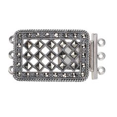 Signity® marcasite gemstones are a beautiful accent to this rectangle sterling silver clasp. Signity® is known for their precision-cut gemstones. Handmade in Thailand with vintage styling, the 3-strand sterling silver tab lock clasp is an elegant way to finish jewelry designs. Open by slightly squeezing, then pulling the tab. Antique Silver Rectangular Jewelry, Rectangular Engraved Antique Silver Jewelry, Ornate Silver Rectangular Jewelry, Ornate Rectangular Silver Jewelry, Adjustable Silver Square Jewelry, Adjustable Square Silver Jewelry, Rectangular Silver Jewelry, Elegant Antique Silver Rectangular Jewelry, Silver Rectangular Links For Jewelry Making