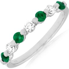 Royal 14K White Gold Emerald & Diamond Ring - Exquisite Elegance Round Emerald Ring With Diamond Accents, Emerald Diamond Ring With Diamond Accents, Anniversary May Birthstone Emerald Ring With Single Cut Diamonds, Timeless Green Diamond Round Ring, Elegant White Gold Emerald Ring With Round Stone, Formal Round Emerald Diamond Ring, Formal Round Emerald Ring With Single Cut Diamonds, Elegant Half Eternity Emerald Ring, Elegant Emerald Half Eternity Ring For May Birthstone