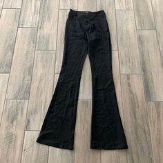 Verge Girl Black Flare Pants Usa Size 2 Trendy Black High Waist Wide Leg Pants, Edgy Black Wide Leg Pants For Fall, Edgy Non-stretch Full Length Pants, Trendy Fitted Black Wide Leg Pants, Fitted Solid Jeans, Black Stretch Wide Leg Jeans, Black Wide Leg Stretch Jeans, Fitted Full Length Black Jeans, Fitted Black Leather Pants