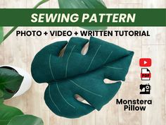 the sewing pattern is shown with green leaves