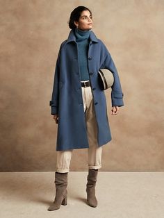 Italian Melton Cocoon Coat | Banana Republic Fall Fashion Coats, Cocoon Coat, Classic Coats, Blue Coats, Oversized Coat, Fall Coat, Coat Outfits, Coat Design, Fall Winter Outfits