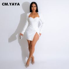 CM.YAYA Women Sequined Patchwork High Side Split Long Sleeve Sweetheart Bodycon Midi Dress 2023 Backless Cocktail Dress, Cocktail Bridesmaid Dresses, Backless Evening Dress, Fishtail Dress, Tube Top Dress, Long Sleeve Sequin, Cocktail Evening Dresses, Split Dress, Lace Evening Dresses