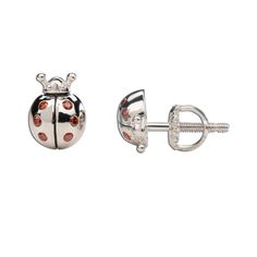 sterling silver ladybug earrings Ladybug Earrings, Little Earrings, Christmas Items, Matching Necklaces, Sensitive Ears, Kids Accessories, Rhodium Plated, Sterling Silver Earrings, Screw