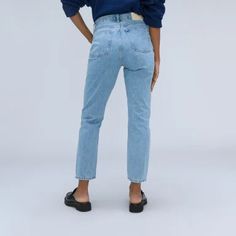 The ’90s Cheeky® Jean Clear Water – Everlane Everyday Flare Jeans With Straight Hem In Rigid Denim, High Rise Mom Fit Rigid Denim Jeans, Denim Blue Mom Fit Jeans For Fall, Fall Denim Blue Mom Fit Jeans, Straight Fit Rigid Denim Cropped Jeans, Straight Fit Cropped Jeans With Rigid Denim, Fall Mom Fit Denim Blue Jeans, Everyday Denim Blue Cropped Rigid Jeans, High-rise Recycled Denim Cropped Jeans With Five Pockets