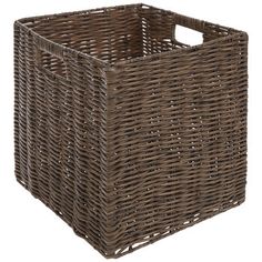 a brown wicker basket on a white background