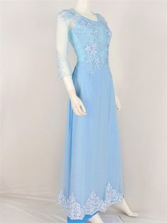 Light Blue Ao Dai Crystal Vietnamese Long Dress / Áo Dài Xanh Lợt Đính Đá Cườm -3 lớp Light Blue Evening Gown For Spring, Blue Long Sleeve Evening Dress For Spring, Elegant Blue Fitted Ao Dai, Elegant Evening Blue Ao Dai, Elegant Blue Ao Dai For Formal Occasions, Fitted Blue Ao Dai For Evening, Formal Blue Ao Dai For Spring, Blue Fitted Ao Dai For Evening, Blue Ao Dai For Spring Formal Occasions