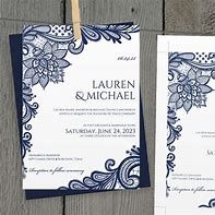 wedding stationery with blue and white flowers on the front, back and side panels