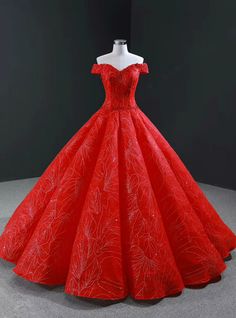 Red Floor-length Gown For Debutante Ball, Red Dress For Prom Season, Red Dress For Debutante Ball And Prom Season, Red Ball Gown Wedding Dress For Banquet, Red Embellished Ball Gown For Debutante Ball, Red Ball Gown For Banquet, Red Ball Gown For Debutante Ball, Red Quinceanera Dress With Fitted Bodice, Red Embellished Ball Gown For Party