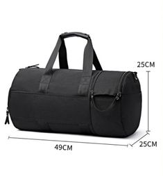 a black duffel bag with measurements