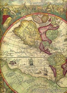 an old world map with animals on it