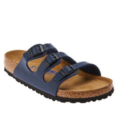 Birkenstock Florida Birko-Flor Sandal  Classic and comfortable, this summery sandal will be your go-to, featuring Birkenstock's legendary contoured footbed. Comfortable Blue Sandals With Leather Footbed, Blue Synthetic Footbed Sandals With Cushioned Sole, Blue Synthetic Footbed Sandals With Cushioned Footbed, Blue Sandals With Cushioned Footbed And Single Toe Strap, Birkenstock Colors, Fashion Shoes Sandals, Birkenstock Florida, Leather Socks, Blue Sandals