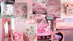 a collage of pink and white images