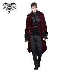 'Sabotage' Gothic Velvet Coat (Blood) – DevilFashion Official Gothic Coat, Red Gothic, Velvet Coat, Fashion Now, Black Hand, Gothic Fashion, Long Coat, Colour Palette, Hand Embroidered