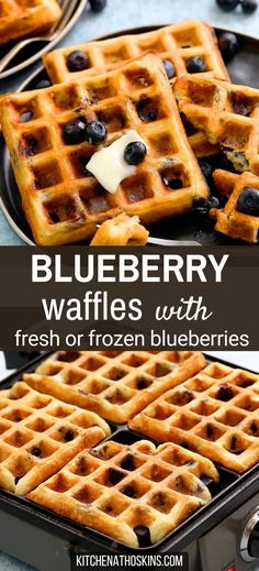 blueberry waffles with fresh or frozen blueberries are ready to be eaten