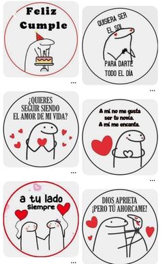 four stickers with different sayings on them, one says feliz cumple