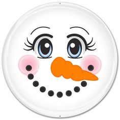 a white plate with a snowman face painted on it