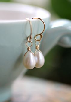 Freshwater Pearl Earrings, Gold Pearl Earrings, Dainty Teardrop Pearl Earrings, Ivory Freshwater Pearl Earrings, Simple, June Birthstone Dainty Yellow Gold Teardrop Pearl Earrings, Elegant Nickel-free Teardrop Earrings For Anniversary, Elegant Teardrop 14k Gold Filled Earrings, Elegant Everyday Teardrop Earrings With Ear Wire, 14k Gold Filled Elegant Teardrop Earrings, Elegant 14k Gold-filled Teardrop Earrings, Elegant Everyday Teardrop Earrings In 14k Gold Filled, Gold Hypoallergenic Pear-shaped Jewelry, Everyday Pear-shaped Jewelry With Matching Earrings