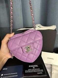 22S CHANEL Purple Heart Bag CC in Love Mini SLG Lambskin Crossbody Clutch bag | eBay Luxury Heart-shaped Shoulder Bag With Detachable Strap, Luxury Shoulder Bag For Valentine's Day Evening, Luxury Bags For Valentine's Day, Luxury Evening Shoulder Bag For Valentine's Day, Luxury Heart-shaped Bags With Detachable Strap, Designer Heart-shaped Evening Bag, Luxury Valentine's Day Evening Shoulder Bag, Luxury Heart-shaped Shoulder Bag, Luxury Leather Heart-shaped Shoulder Bag