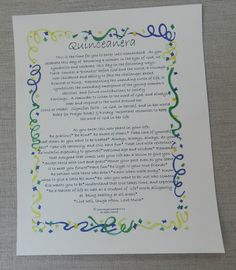 a piece of paper that has writing on it with colored lines and confetti