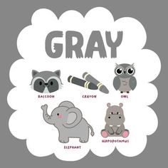 an animal poster with the words gray in it's center and various types of animals