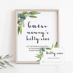 Eucalyptus baby shower activities printable by LittleSizzle Guess Mommys Belly Size, Wedding Shower Activities, Baby Shower Guessing Game, Virtual Baby Shower Games, Mommy Belly, Baby Sprinkle Invitations, Sprinkle Invitations, Chic Baby Shower, Birthday Party Activities