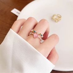 Chic CZ Inlaid Enamel Floral Opal Heart Ring | ArtGalleryZen Sweet Floral, Opal Stone, Pink Opal, Design Floral, Costume Party, Rope Bracelet