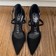 Brand New Calvin Klein Black Suede Heels With Adjustable Ankle Strap, Size 7m. 3.86" Stiletto Heel. Shoe Width - Medium. Calvin Klein Heels, Calvin Klein Shoes, Black Suede Heels, Calvin Klein Black, Suede Heels, Womens Calvin Klein, Stiletto Heel, Black Suede, Shoes Women Heels