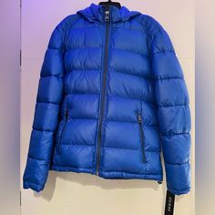 Calvin Klein “M” For Men Brand New With Tags - Electric Blue Urban Blue Nylon Outerwear, Functional Blue Puffer Jacket For Winter, Functional Blue Winter Puffer Jacket, Functional Blue Puffer Jacket For Outdoor, Blue Functional Puffer Jacket For Winter, Blue Functional Puffer Jacket For Outdoor, Functional Blue Nylon Puffer Jacket, Blue Hooded Functional Puffer Jacket, Functional Blue Puffer Jacket For Fall