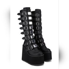 New In Box Only Tried On - Never Worn Classic Goth Baddie Stompers Dolls Kill Platform Boots Demonia Wedge Boots, Gothis Boots, Demoina Boots, Platform Shoes Boots Goth, Black Ghotic Boots, Demonia Boots Tragic Beautiful, Demonia Shoes Short, Goth Boots Tragic Beautiful, Womens Boots Goth