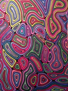 an abstract painting with multicolored lines on it