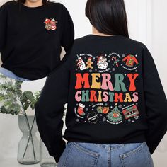 Merry Christmas Sweatshirt, Retro Christmas Shirt, Funny Santa Claus Shirt, Christmas Era, Holiday Xmas Gift, Christmas Vibes Shirt Note: For Different Color From Colors List Please "Message us or leave a note" MATERIAL UNISEX T-SHIRT - Medium fabric (5.3 oz/yd² (180 g/m - Classic fit - Runs true to size - 100% cotton (fiber content may vary for different colors) - Tear-away label UNISEX SIZING CHART Small: Length 28" - Width 18" (4-6) Medium: Length 29" - Width 20" (6-10) Large: Length 30" - Width 22" (10-14) XL: Length 31" - Width 24" (14-18) 2XL: Length 32" - Width 26" (18-20) 3XL: Length 33" - Width 28" (20-22) All measurements are approximations. Shirts may be within 1" of the dimensions listed The shirts were measured laying on a flat surface, side to side and top to bottom. HOW TO P Retro Christmas Shirt, Christmas Shirt Funny, Funny Santa Claus, Funny Santa, Merry Christmas Gifts, Christmas Vibes, Colour List, Retro Christmas, Ugly Sweater