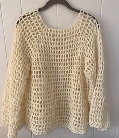 Crochet Mesh Sweater Made with Light Weight Yarn Breathable Material Flared Sleeves Oversized Fit Sweater With Holes Outfits, Mesh Crochet Sweater, Crochet Mesh Sweater, Beach Sweaters, Net Sweater, Dream Christmas, Crochet Pullover, Xmas Wishlist, Beach Sweater