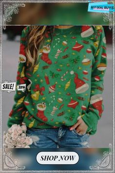 Christmas Print Fleece Sweatshirt Long Sleeves Tops, Christmas Print, Fleece Sweatshirt, Christmas Prints, Long Sleeve Tops, Round Neck, Shop Now, Long Sleeves, Sweatshirts