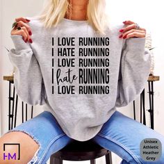 Running Shirt Women, Half Marathon Shirt Men, New Runner Gift, Beginner Distance Running Shirt, Funny Jogging Sweatshirt, Sports Lover Gift 👉 Product Details: All Shirts are unisex and perfect for men or women. 👈 🌟 Please make sure you chose your desired style from the drop down menu and review the size chart to ensure you are ordering the best item from you. Most listings have various styles (Short Sleeve Crewneck T-Shirt, Short Sleeve V-Neck, Sweatshirts, Hoodies, Long-sleeve T-Shirt). Plea Long Sleeve Workout T-shirt With Letter Print, Athletic Heather Long Sleeve T-shirt With Letter Print, Long Sleeve Cotton T-shirt For Gym, Cotton Long Sleeve Gym T-shirt, Long Sleeve Cotton T-shirt For Workout, Cotton Long Sleeve Workout T-shirt, Workout Long Sleeve Tops With Letter Print, Long Sleeve Workout Tops With Letter Print, Gray Long Sleeve Workout T-shirt