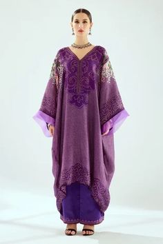 Shop for Rajdeep Ranawat Purple Olivia Silk Kaftan Tunic for Women Online at Aza Fashions Long Sleeve Purple Party Kaftan, Designer Long Sleeve Kaftan With Dupatta, Festive Digital Print Kaftan For Eid, Eid Digital Print Tunic Kaftan, Long Sleeve Kaftan With Dupatta For Eid, Festive Long Sleeve Kaftan With Printed Motifs, Festive Long Sleeve Printed Kaftan, Eid Long Sleeve Printed Kaftan, Festive Long Sleeve Kaftan With Digital Print