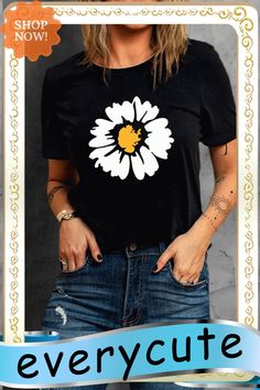 Black Floral Graphic T Shirt Trendy Black T-shirt For Summer, Black Graphic Tee For Summer, Black Crew Neck T-shirt For Summer, Black Crew Neck Shirt For Summer, Summer Black Graphic Print Tops, Black Graphic Print Top For Summer, Spring Black Shirt With Graphic Print, Black Short Sleeve Tops For Spring, Spring Black Graphic Tee Shirt