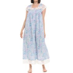 Embrace the elegance of yesteryears with the Alexander Del Rossa 100% Cotton Nightgown, designed to offer both comfort and a dash of romantic flair. This long, lightweight gown is perfect for warm nights with its breathable cotton fabric and loose, flowing fit.

- Material: 100% Cotton
- Size: Large
- Color: Floral Watercolor
- Gender: Female
- Features: Lace trim, button-up front, cap sleeves

This nightgown features a delicate lace hem and neckline that add a touch of vintage charm, while the Spring Cotton Nightgown For Home, Cotton Floral Print Sleepwear For Overnight, Cotton Nightgown With Lace Trim For Bedtime, Summer Cotton Nightgown For Overnight Wear, Cotton Nightgown With Lace Trim For Sleep, Cotton Nightgown With Lace Trim For Home, Cotton Lace Trim Nightgown For Home, Blue Spring Nightgown For Overnight, Blue Nightgown For Spring