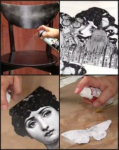 the process of painting an old chair with acrylic paint and paper machs