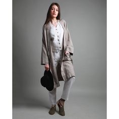 "Stay comfortable and stylish in the KIM Long Linen Kimono Style Cardigan! Crafted from heavy or medium weight, durable linen, this cardigan provides a perfect blend of fashion and function. Its wide, open sleeves and subtle pattern create a unique yet versatile look, perfect for any occasion! Shown here in Natural Heavy Weight linen. SIZING: To choose the right size, check out our body measurements chart displayed in the product listing photos. If you need specific sizing recommendations, pleas Spring Workwear Shawl Collar Cardigan, Spring Workwear Cardigan With Shawl Collar, Spring Shawl Collar Cardigan For Work, Linen Cardigan For Workwear In Fall, Long Sleeve Linen Cardigan For Winter, Beige Long Coat Cardigan For Spring, Fall Workwear Linen Cardigan, Neutral Long Sleeve Cardigan With Pockets, Linen Long Sleeve Cardigan For Office