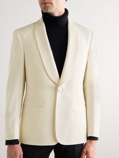 DESIGNED BY MR PORTER. The timeless cut of Mr P.'s tuxedo jacket means the off-white shade makes the statement, albeit a classic one. It's tailored from wool with shawl lapels that taper to a single-button fastening. Mr P, Summer Sunglasses, Tuxedo Jacket, Jacket For Men, Short Suit, Loungewear Shorts, Fine Jewelry Designers, Shawl Collar, Mr Porter