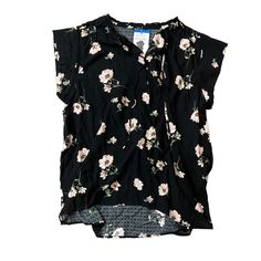 Beautiful New Top! Floral Print. Soft And Flowy. Split Neck With Accent Strings. Perfect With Jeans And Booties Or Dress It Up With A Pretty Maxi Skirt! Excellent New Condition Casual Black Top With Flutter Sleeves, Black Flutter Sleeve Tops For Spring, Decorative Ladder, Crochet Long Sleeve Tops, Floral Shirt Women, Plus Size Curvy, Black Poppy, Black Floral Blouse, Tie Dye Cotton