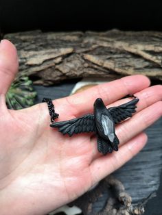 Black Celtic raven necklace with quartz A black raven with iridescent black feathers. I made this mystical and enchanting pendant by hand from professional polymer clay. The length of the cord can be adjusted as desired. I can personalize this pendant with any name on the back of the pendant (an example can be seen in the photo) When ordering, write me your wishes. Also, the pendant will be a wonderful original gift. Gift for bird lovers. In life, the product is better than the picture. There ar Dynasty Aesthetic, Crow Jewelry, Celtic Raven, Crow Necklace, Crow Pendant, Raven Jewelry, Viking Raven, Raven Pendant, Iridescent Black