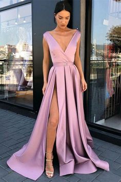 Bellasprom High Split Long Evening Dress Sleeveless V-Neck Same as Picture-US2 Long Ball Dresses, Prom Dresses With Pockets, Custom Prom Dress, Prom Dresses Sleeveless, A Line Prom Dresses, Satin Prom Dress, Pink Prom Dresses, Linnet, Dresses Uk