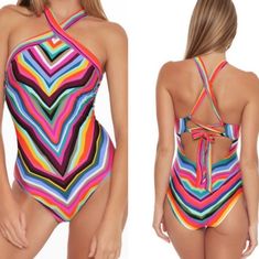 Nwot Brand: Trina Turk Size: 6 Color: Multicolored Style: Louvre Stripe Reversible High Neck One Piece Swimsuit. Vibrant Abstract Stripes To A Solid Color. Non-Removable Cups, Full Bottom Coverage, And Corset Tie Back. Colors And Textures May Vary Slightly From Photos All Offers Are Welcome! Bundle For The Best Savings! Thank You For Stopping By Our Closet!! Multicolor Spring One-piece Swimwear, Pink Backless Swimwear With Tie Back, Pink Tie Back Backless Swimwear, Multicolor Stretch Halter Neck Bodysuit, Multicolor Backless Bodysuit For Beach Season, Fitted Multicolor Backless Bodysuit, Pink Halter Neck Bodysuit, Multicolor Halter Neck Bodysuit For Poolside, Multicolor Halter Neck Bodysuit For Swimming